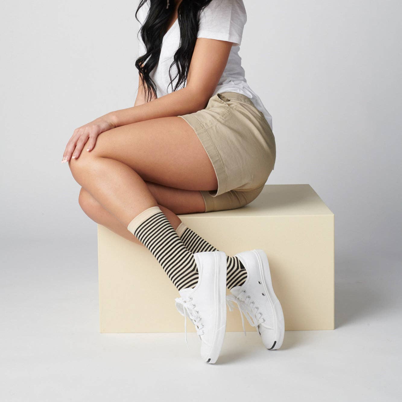 Socks | Black and White Striped Crew Socks | Unisex