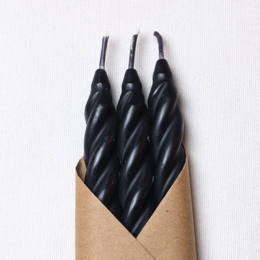 Cave Glow Studio - Black Spiral Beeswax Candles - Set of 3
