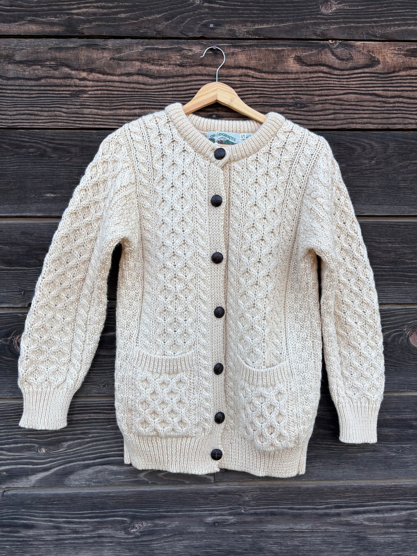 Aran craft cream fisherman cardigan sweater