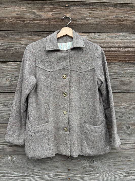 Handmade gray tweed coat with floral lining