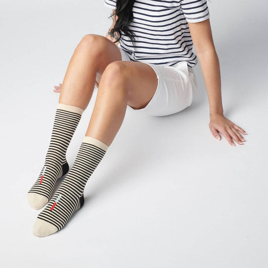 Socks | Black and White Striped Crew Socks | Unisex