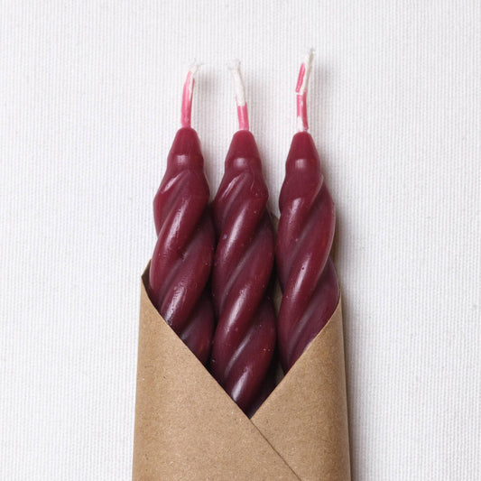 Cave Glow Studio - Plum Spiral Beeswax Candles - Set of 3