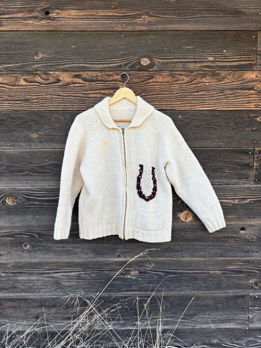 Sweater | Mary Maxim Hand Knit Horse Cardigan | 1940's
