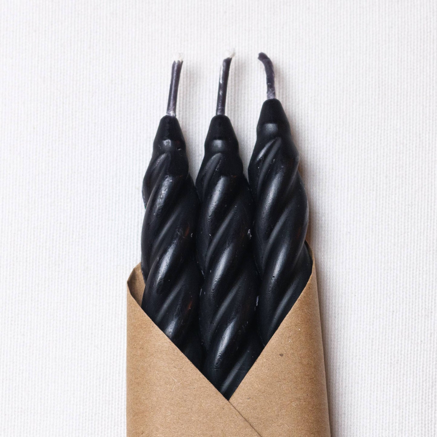Cave Glow Studio - Black Spiral Beeswax Candles - Set of 3