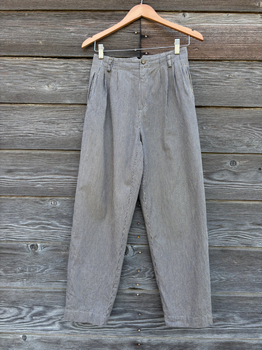 Vintage Liz Sport Railroad Stripe Cotton Pleated Pants
