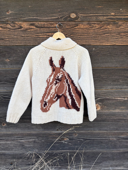 Sweater | Mary Maxim Hand Knit Horse Cardigan | 1940's