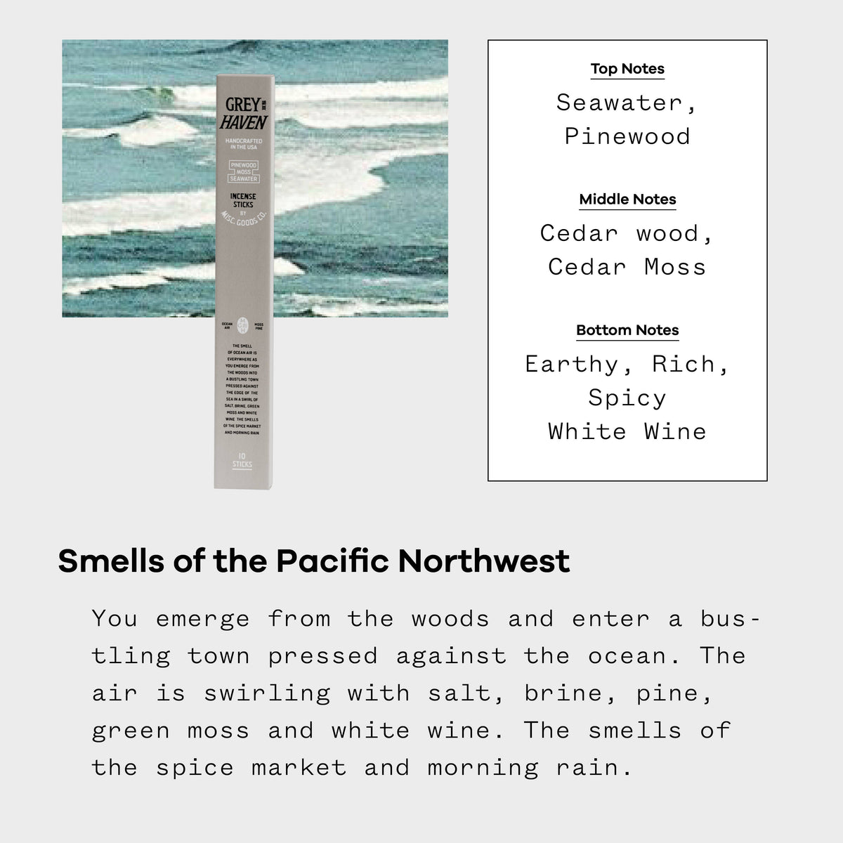 Greyhaven Natural Incense Sticks | Sea Air, Pinewood & Moss | Clean Burning | 20-Pack