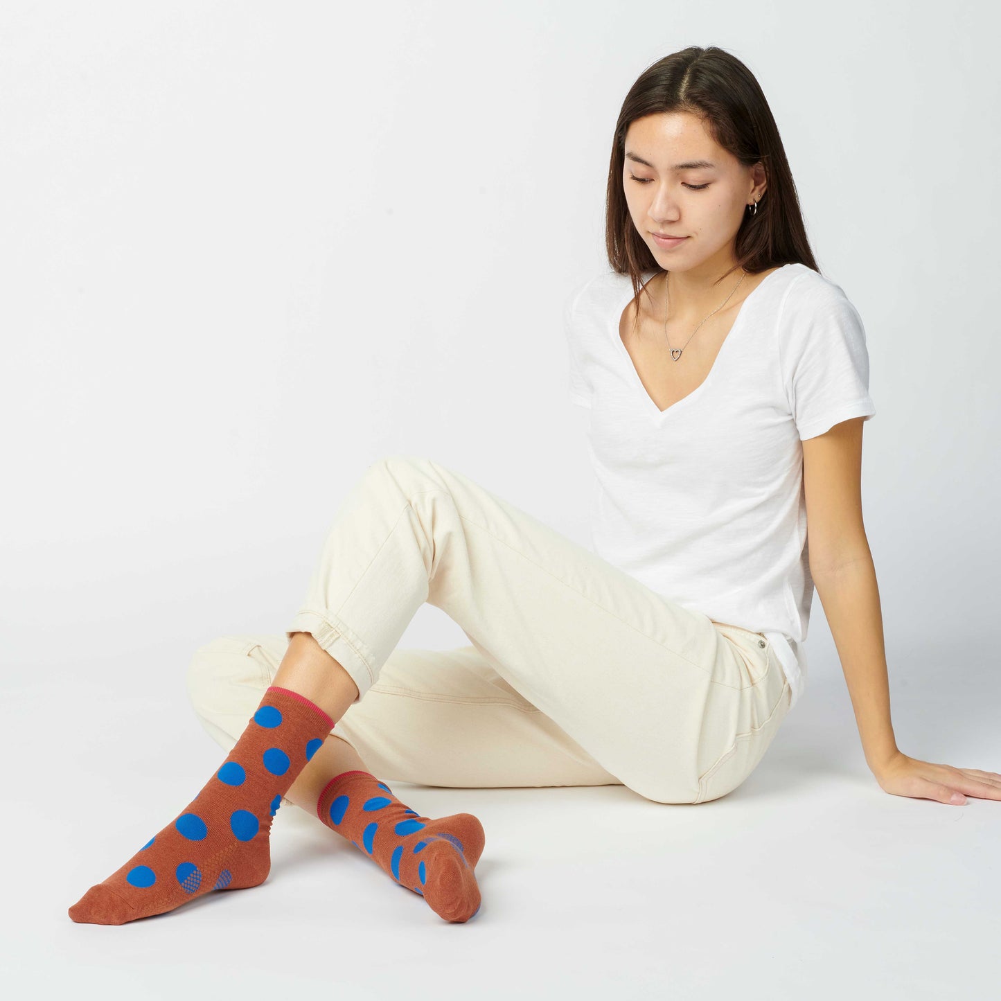 Socks | Brown and Blue Polka Dot Crew Sock | Unisex