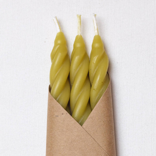 Cave Glow Studio - Chartreuse Spiral Beeswax Candles - Set of 3