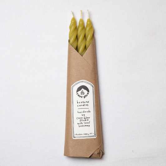 Cave Glow Studio - Chartreuse Spiral Beeswax Candles - Set of 3