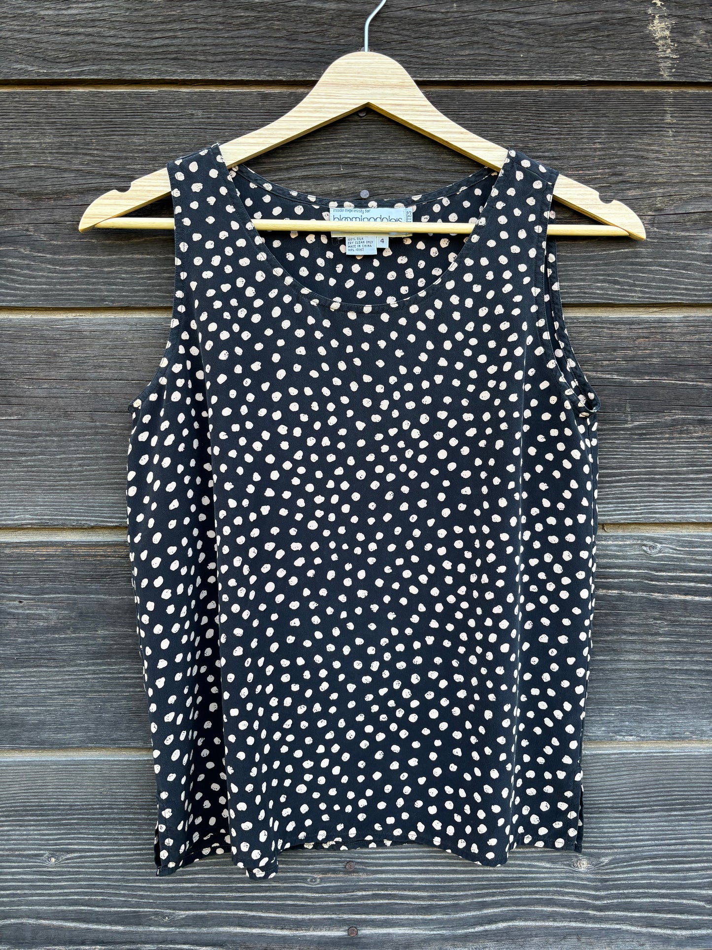 Bloomingdales polkadot silk tank