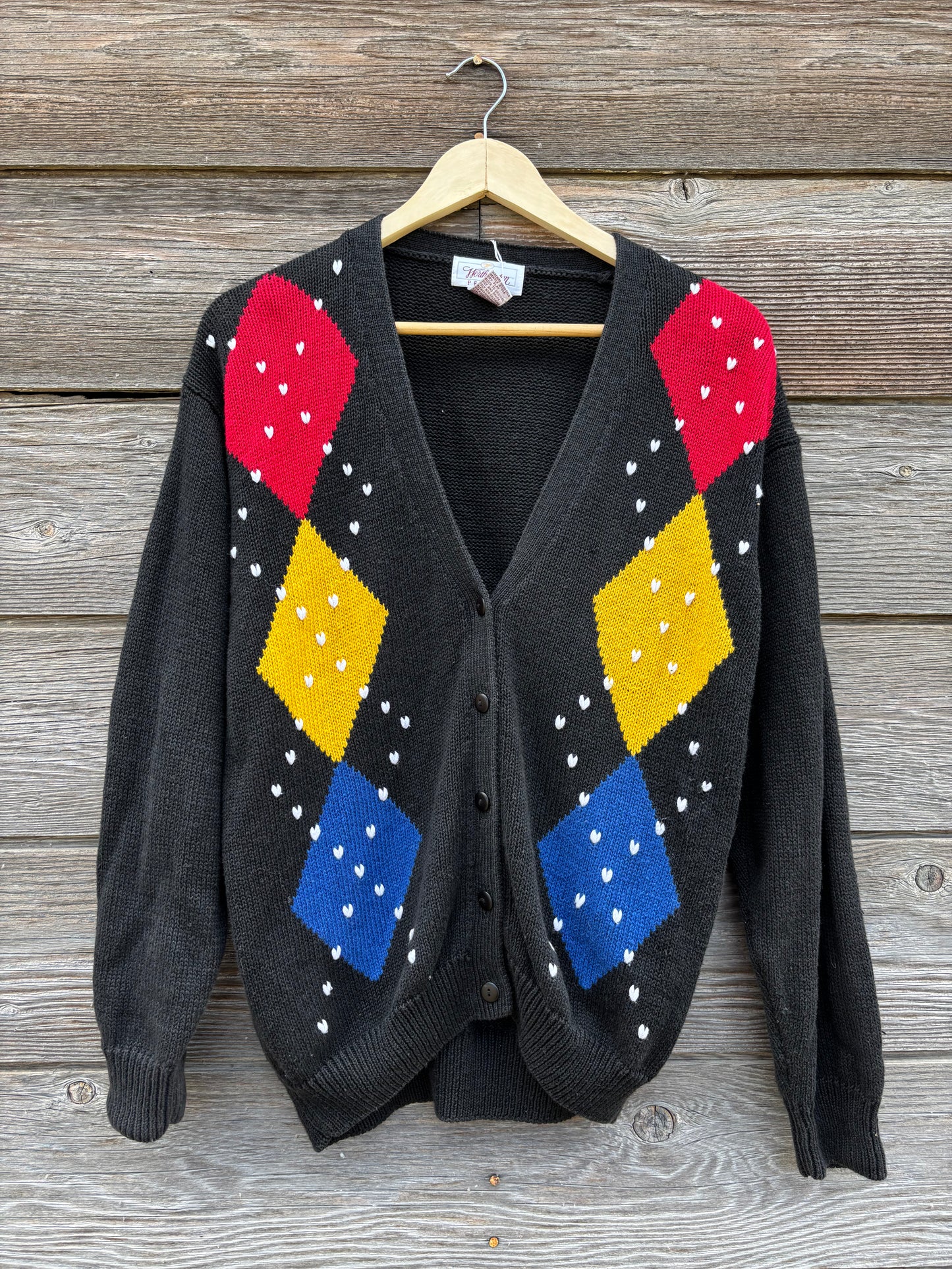 Worthington black argyle cardigan