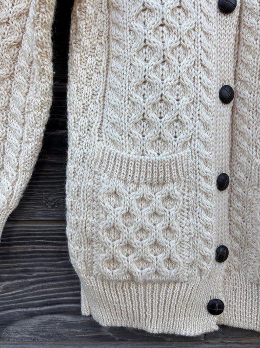 Aran craft cream fisherman cardigan sweater