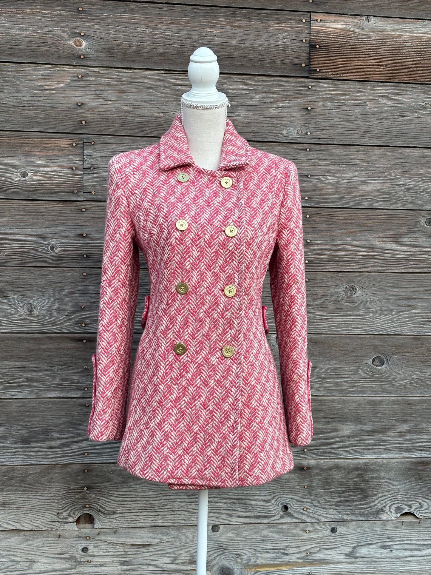 Y2K Coach Herringbone pink coat