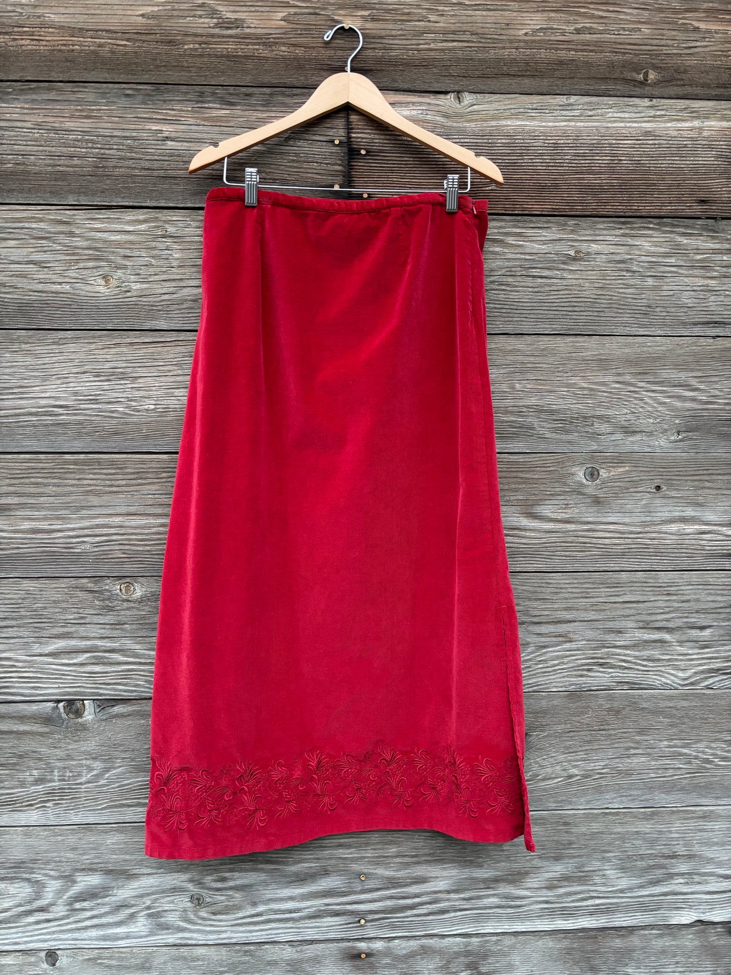 Royal Robbin’s red corduroy skirt