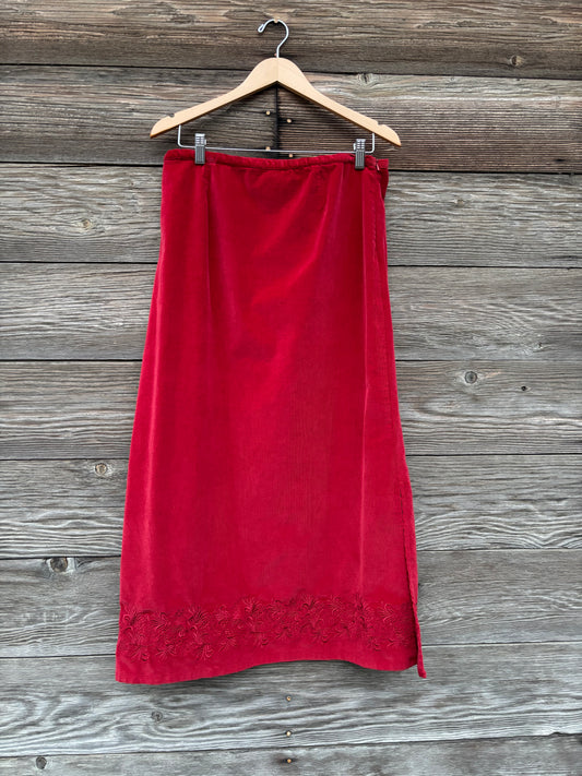 Royal Robbin’s red corduroy skirt