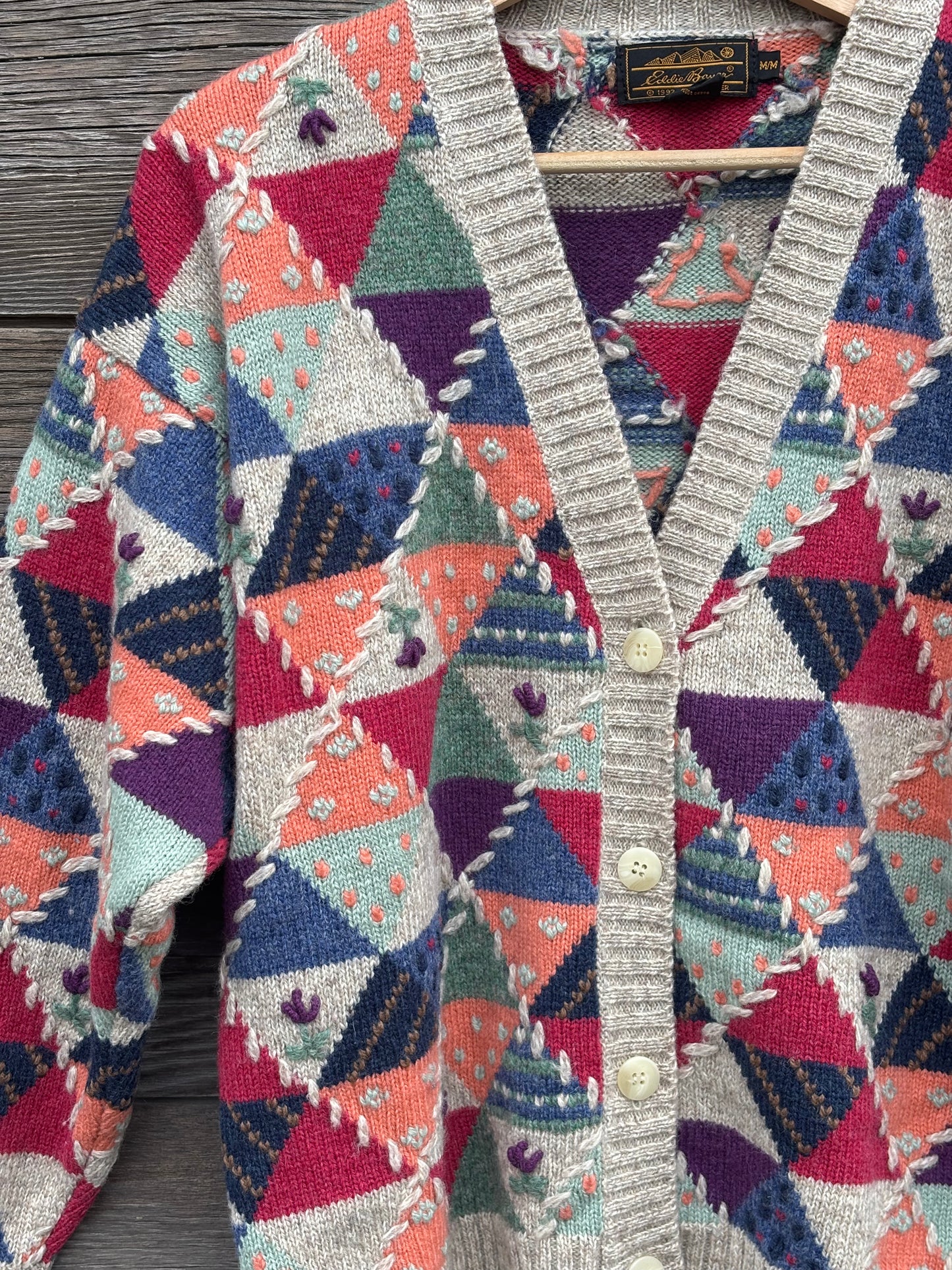 Eddie Bauer triangle patchwork cardigan