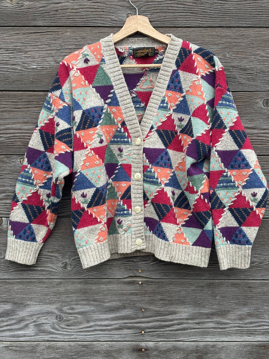 Eddie Bauer triangle patchwork cardigan