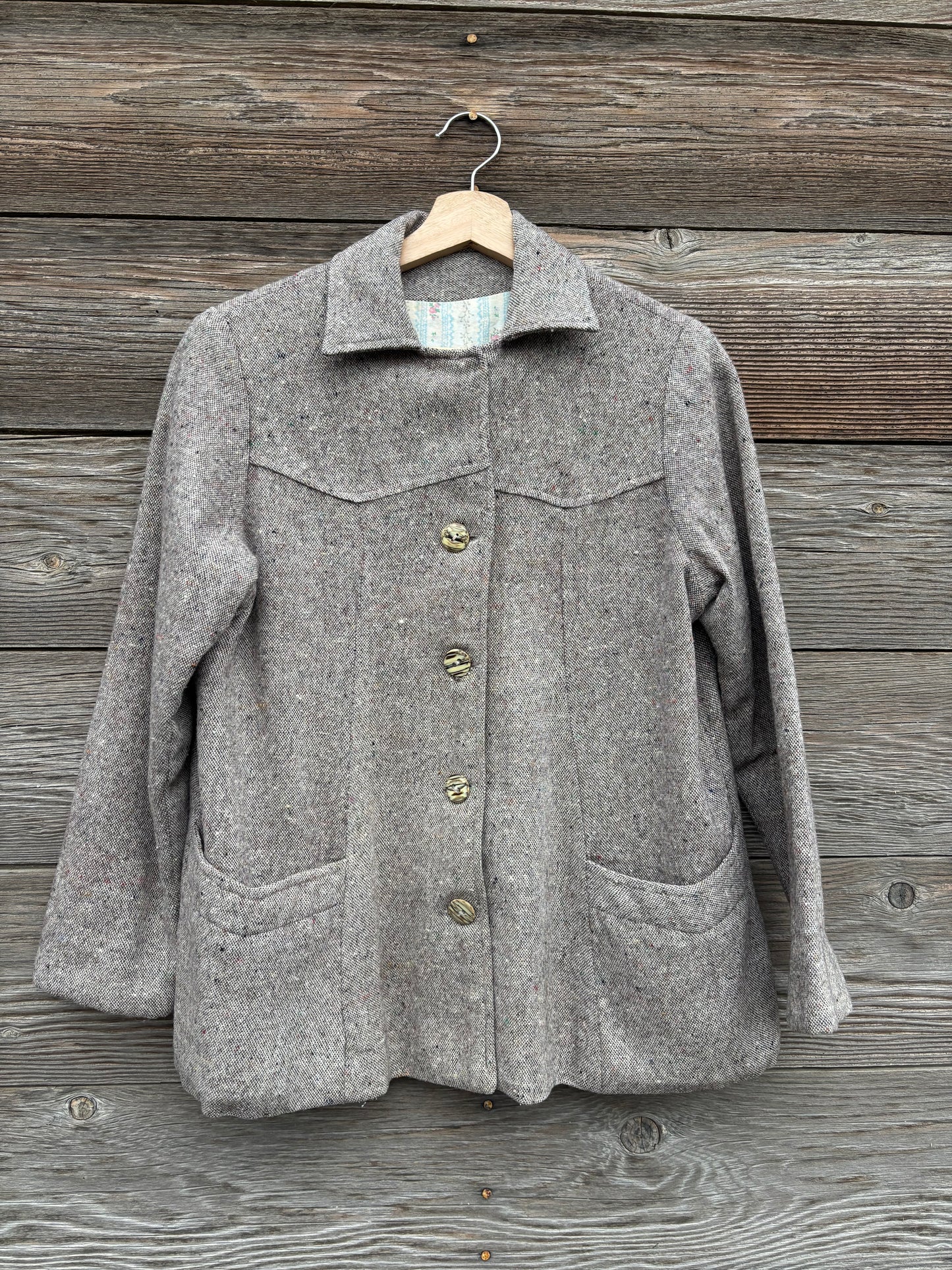 Handmade gray tweed coat with floral lining