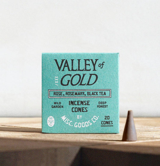 Misc Goods Co. - Valley of Gold Incense Cones – Wildflowers, Rose & Rosemary | Clean Burning, 20-Pack
