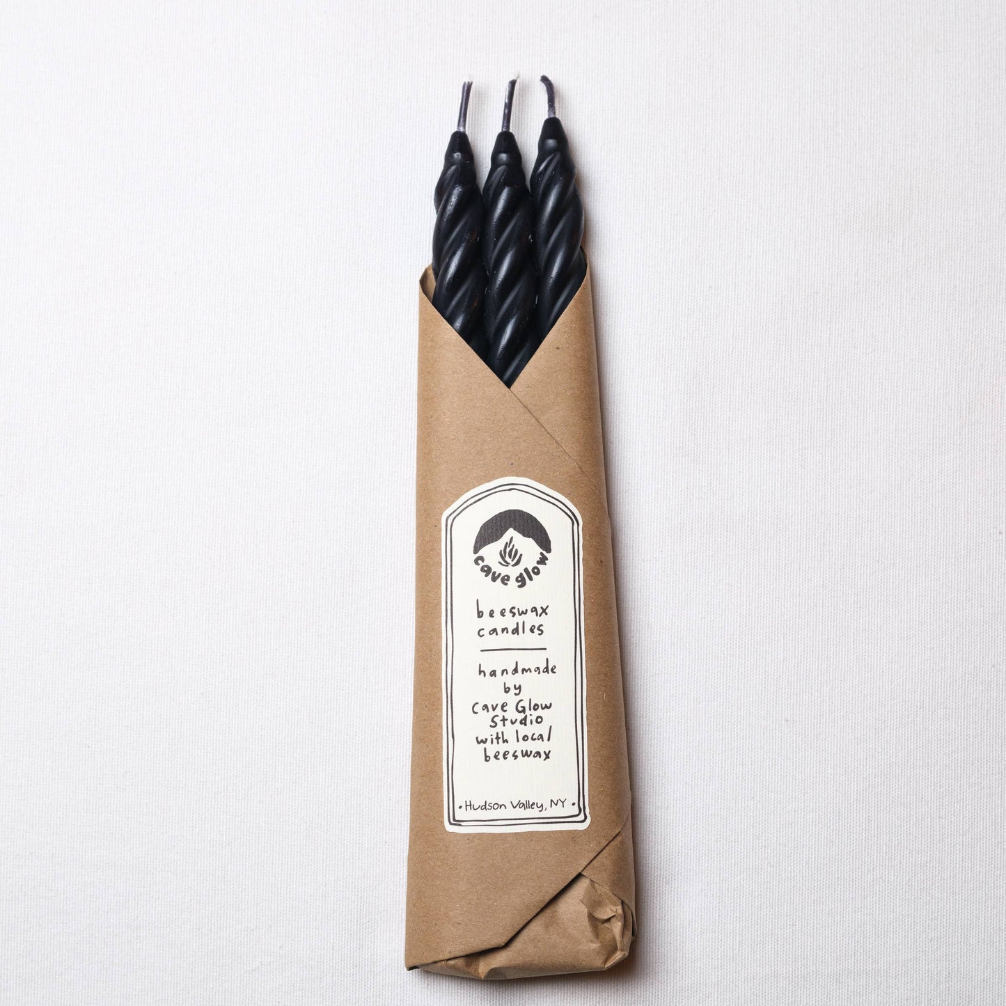 Cave Glow Studio - Black Spiral Beeswax Candles - Set of 3