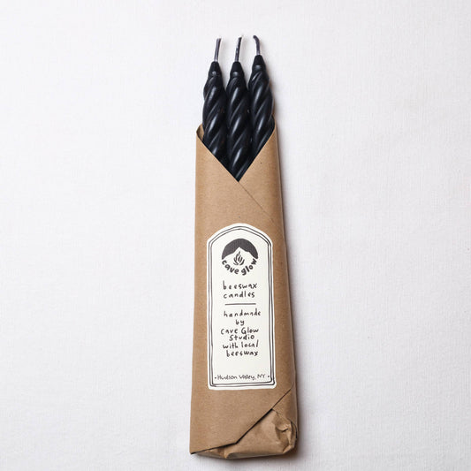 Cave Glow Studio - Black Spiral Beeswax Candles - Set of 3
