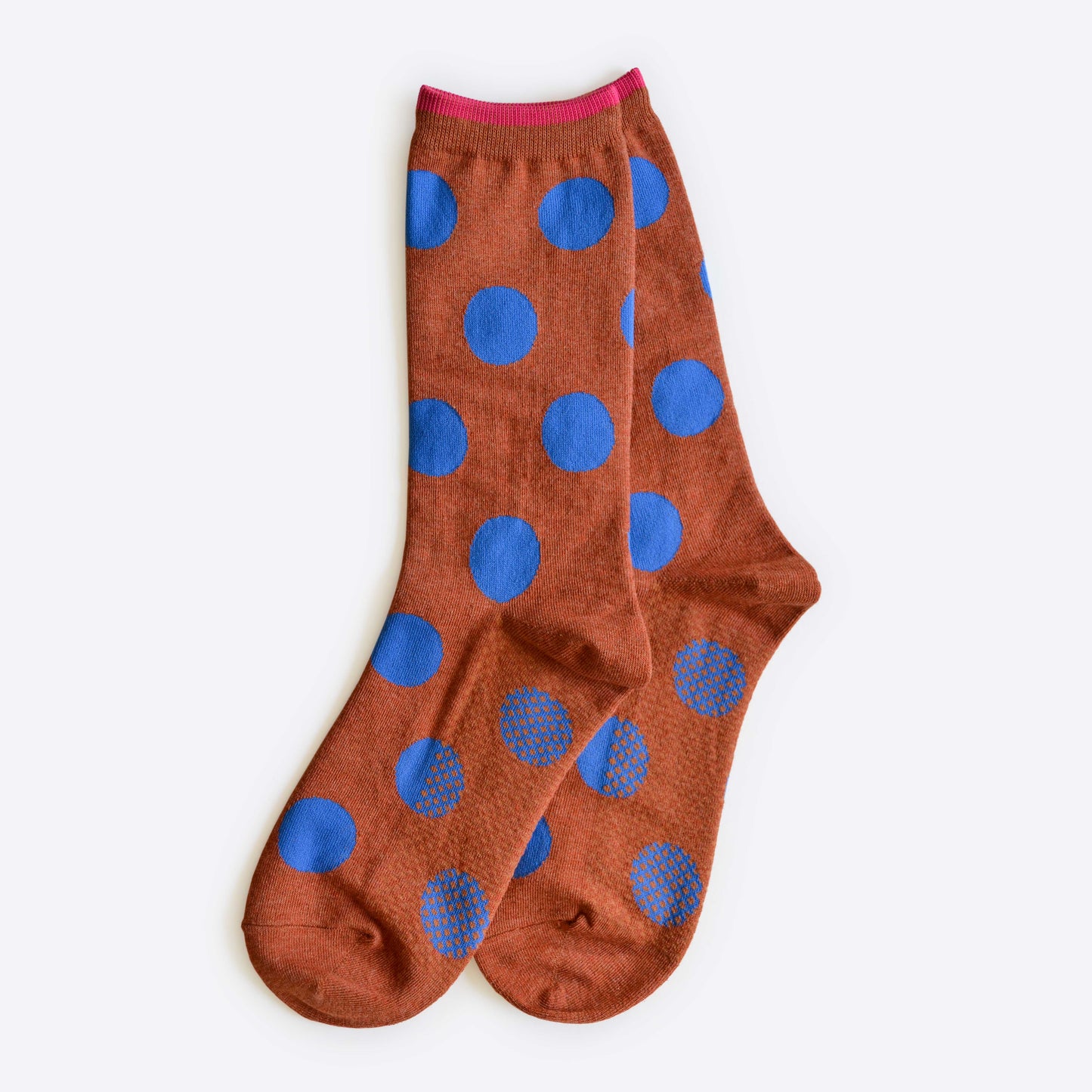 Socks | Brown and Blue Polka Dot Crew Sock | Unisex